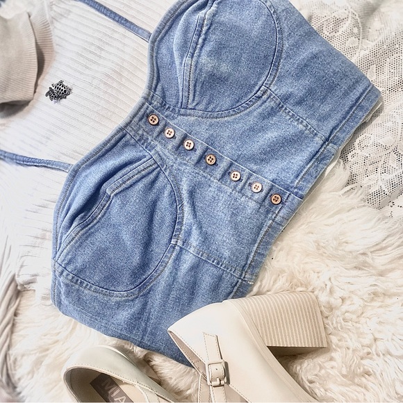 Light Blue Denim Crop Corset - Picture 1 of 5
